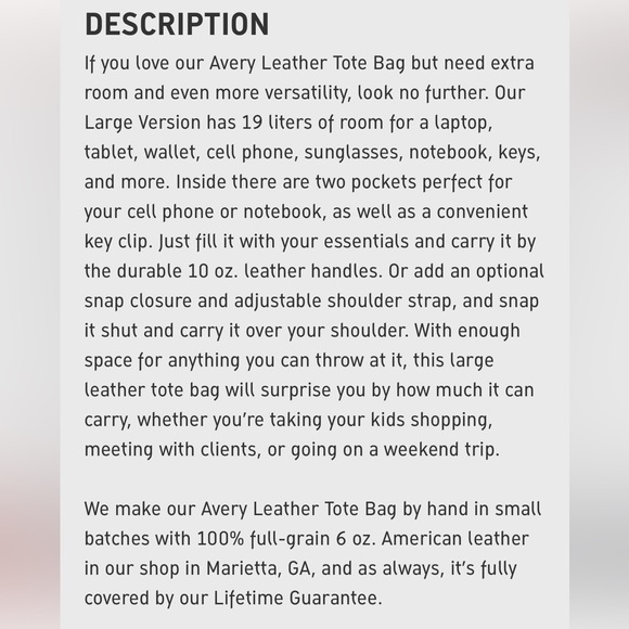 Goforthgoods "Avery" Tote, Large, Saddle - Picture 6 of 12